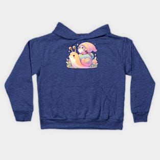 Cute Gnome Riding A Snail Cottagecore Kids Hoodie